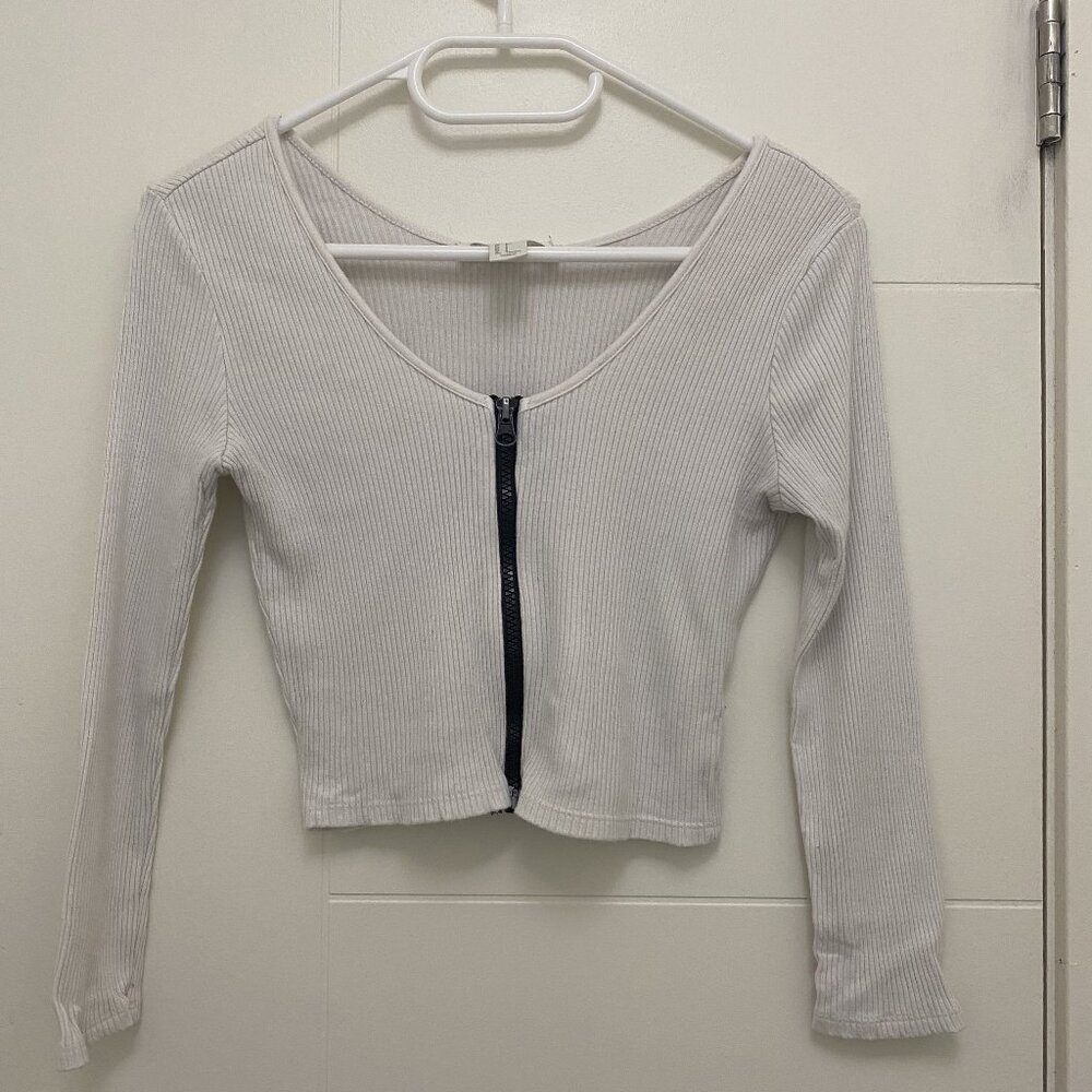 Forever21 Ribbed Crop Top White with Zip